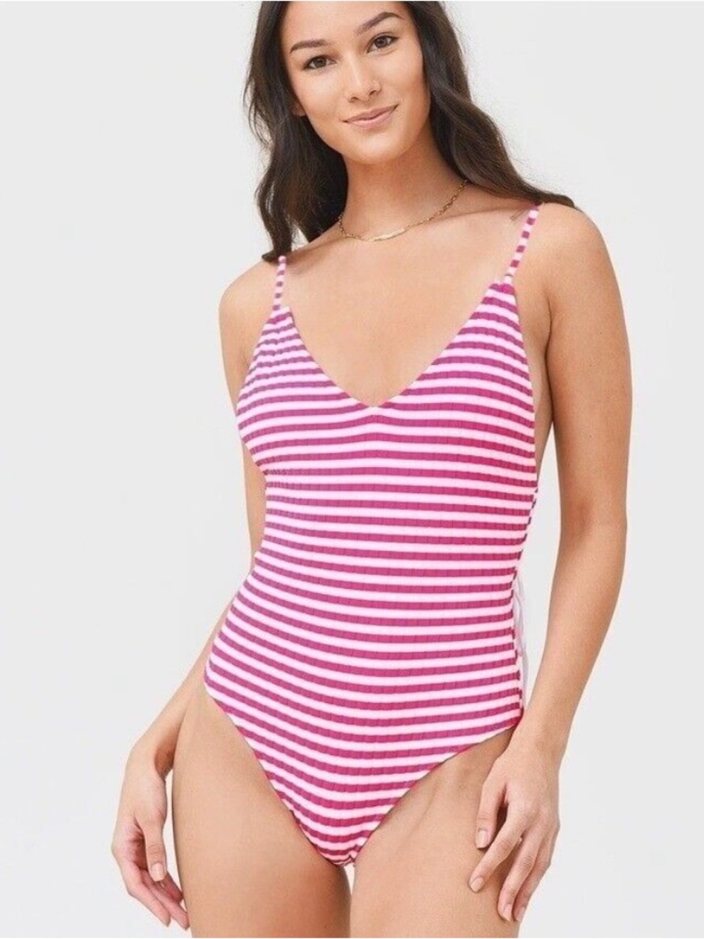 Kate Spade radiant pink striped cross back one piece swimsuit size large